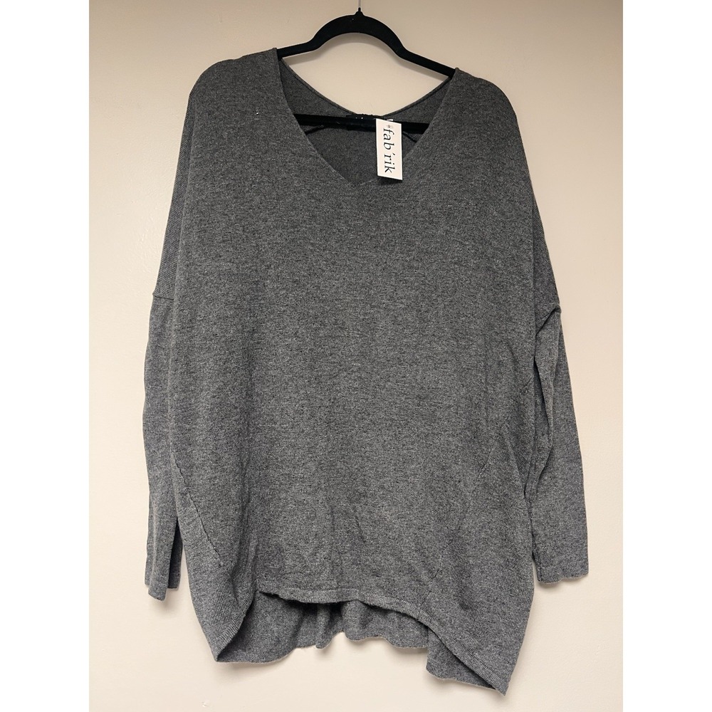 fab'rik V-Neck Sweater Women M/L Grey NEW Oversized Dolman Knit Slouchy